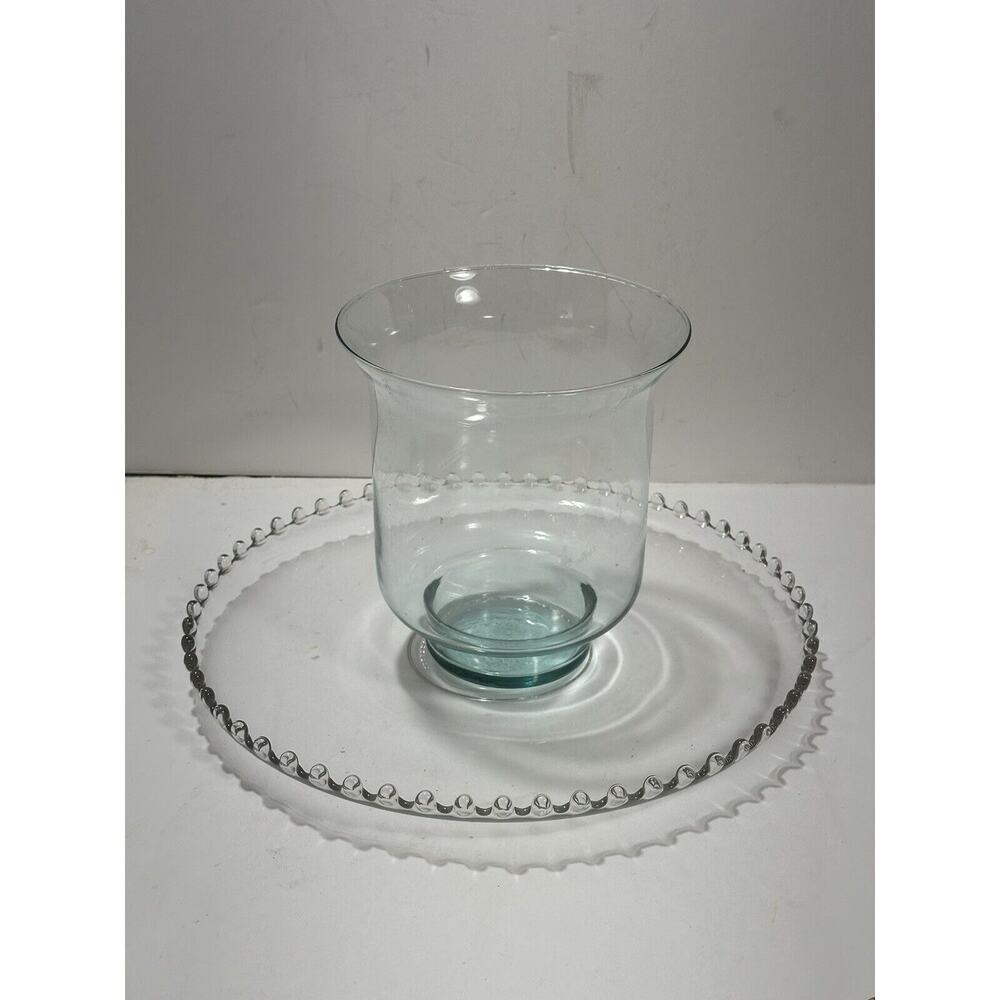 Large Luxurious Clear Glass Candle Bowl Vase & Candlewick Under Plate